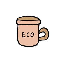 craft cup. paper cup. eco cup logo. Paper cup sign.hand drawn paper cup. Reusable cup logo sign. cup for tea.Zero waste sustainable concept. Eco lifestyle. sign tea in an eco-friendly brown mug