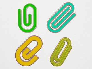 PAPERCLIP 4 icons set - 3D illustration for attach and business