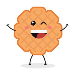 Cute flat cartoon biscuit illustration. Vector illustration of cute biscuit with a smiling expression.