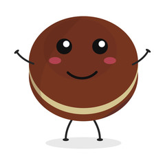 Cute flat cartoon sandwich biscuit illustration. Vector illustration of cute biscuit with a smiling expression.
