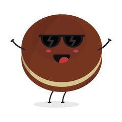 Cute flat cartoon sandwich biscuit illustration. Vector illustration of cute biscuit with a smiling expression.