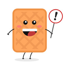 Cute flat cartoon biscuit holding a sign illustration. Vector illustration of cute biscuit with a smiling expression.