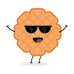 Cute flat cartoon biscuit illustration. Vector illustration of cute biscuit with a smiling expression.