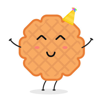 recommend clip art: Cute flat cartoon biscuit illustration. Vector illustration of cute biscuit with a smiling expression.