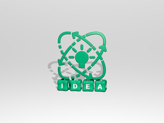 idea 3D icon on cubic text - 3D illustration for concept and background