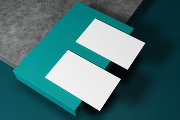 Mockup Two Side Business Card Top view at concrete textures background