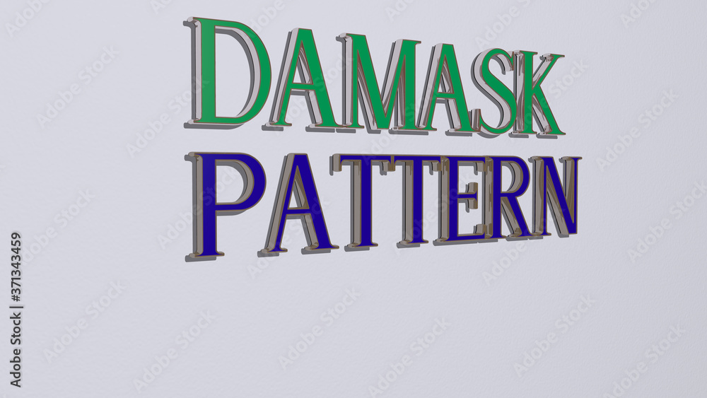 Poster damask pattern text on the wall - 3d illustration for background and seamless