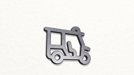 TUK TUK 3D icon on the wall - 3D illustration for asia and taxi