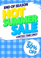 Hot Summer Sale up to 50% off, poster design template, season best offer, vector illustration