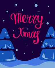 Merry Xmas lettering. Winter new year postcard