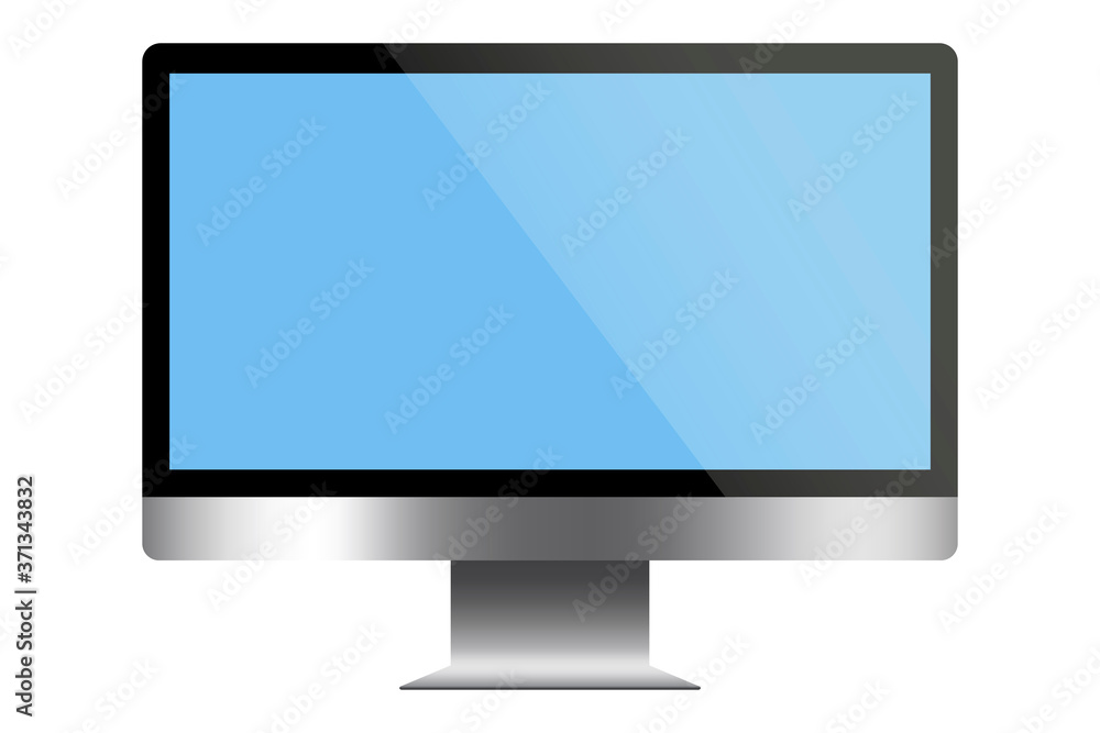 Poster computer monitor screen. flat insulated monitor. lcd display with blue desktop. realistic large disp