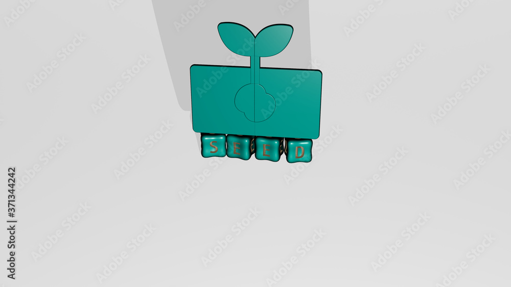 Poster seed 3d icon object on text of cubic letters - 3d illustration for background and food