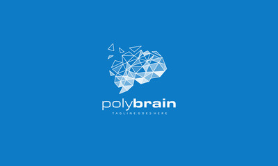 Polygonal Brain Logo Design - Mind Icon - Intelligence Vector Illustration