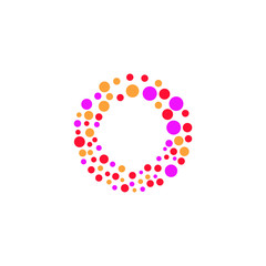 Letter O name logotype. Isolated colour emblem. Stained glass pattern graphic template. Multicolored bunch. Letter O Particle Dot Logo Design Element