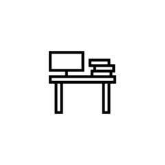 Work Table, Desk work icon  in black line style icon, style isolated on white background