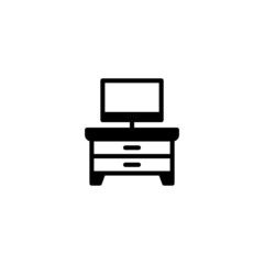 TV Stand icon in black flat glyph, filled style isolated on white background