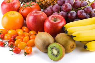 Close-up variety of fresh fruits on the bright table