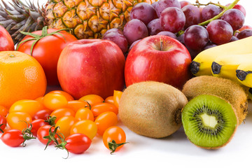 Variety of fresh fruits on white background
