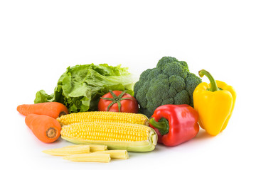 Many kinds of fresh vegetables on white background