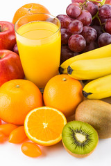 Variety of fresh fruits on white background
