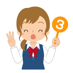 数字の3の札を持った女の子　高校生　中学生　イラスト