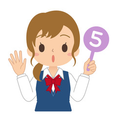 数字の5の札を持った女の子　高校生　中学生　イラスト