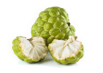 Ripe sugar apple (custard apple) fruit isolated on white background