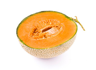 slice of Cantaloupe melon isolated on white background
