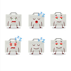 Cartoon character of silver suitcase with sleepy expression