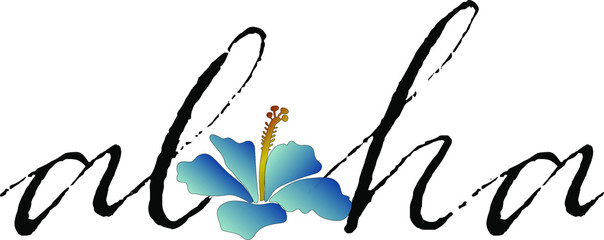Aloha Word With hibiscus flower. tropical hawaiian design pattern