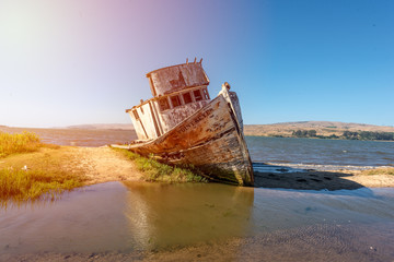 Fototapeta na wymiar Shipwreck near Point Reyes National Seashore, Northern California.