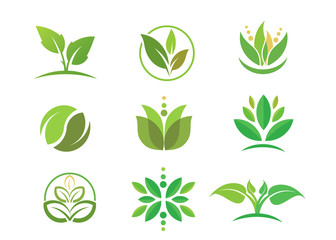 simple circle green Leaf logo vector . Bio nature green Eco vector symbols business logo template. Illustration of bio eco green, nature logo environment
