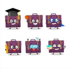 School student of purple suitcase cartoon character with various expressions