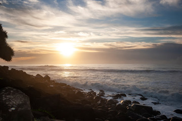 Ocean waves breaking on the rocky beach