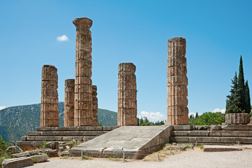 Five standing columns of Temple of Apollo in Delphi, Greece