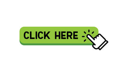 Click here button with hand clicking icon. Design template for website.