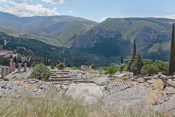 Panorama with greek theater in Delphi, Greece