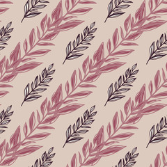 Fototapeta premium Purple and lilac contoured outline floral branches seamless pattern. Vintage creative print on light grey background.