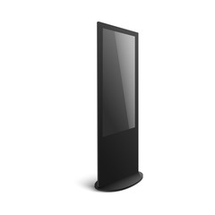 Thin black vertical digital kiosk with blank display screen