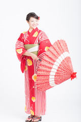 番傘と浴衣姿の女性