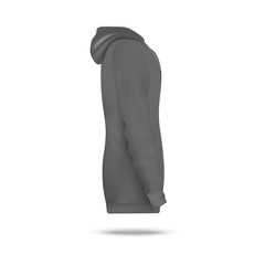 Hoodie gray sweatshirt side view, realistic vector mockup illustration isolated.