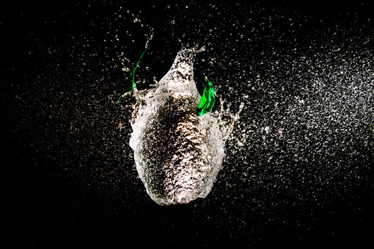 The moment of the water balloon explosion