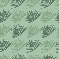 Pastel pale seamless pattern with tropic leaf cluster silhouettes. Green palette floral stylized print.