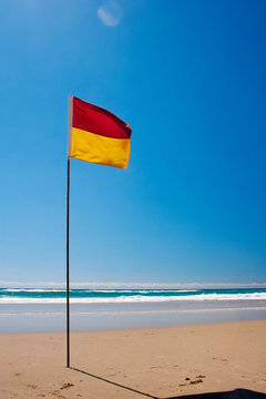 Lifesaving Flag. Swimming Flag On Australian Beach