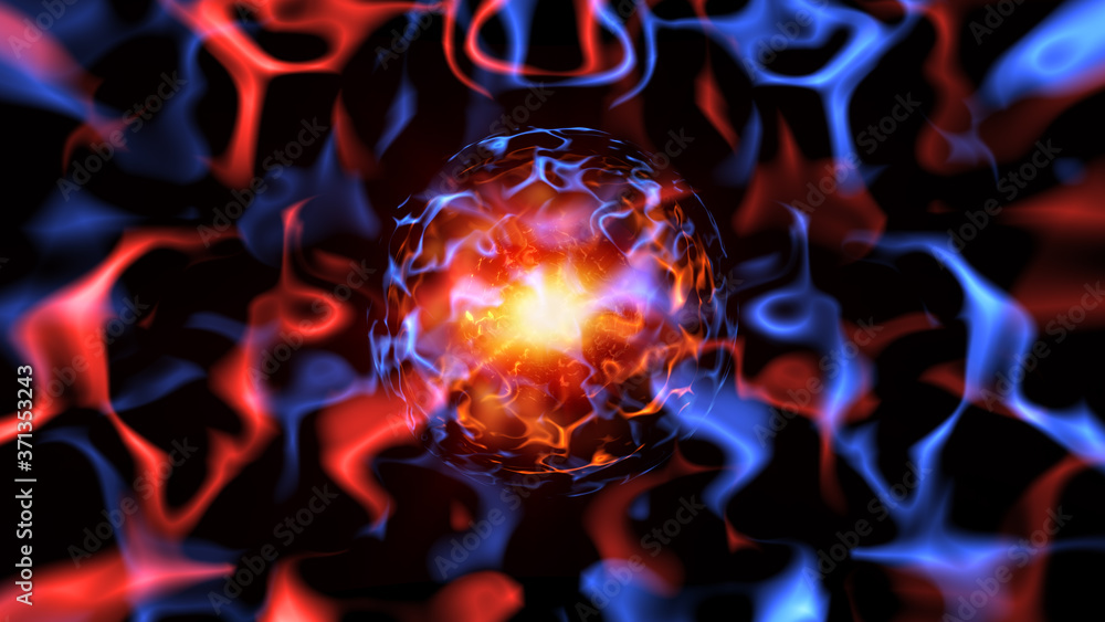 Poster abstract sci-fi science technology 3d rendering abstract background with blue and red plasma rays an