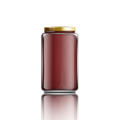 Glass unlabeled jam full jar realistic vector mockup illustration isolated.