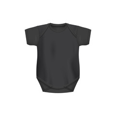 Template of baby black bodysuit front view realistic vector illustration isolated.