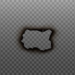 Ripped and burnt paper hole texture isolated on transparent background