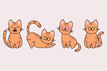 Obraz premium Different cartoon cat characters set, poses and emotions.