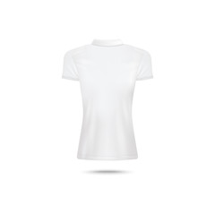 Back view of white female polo shirt mockup isolated on white background